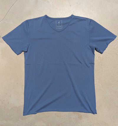Chicama T shirt  coton Pima Bleu col V