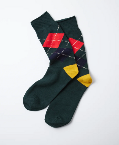 Chaussette Rototo à losange kaki/jaune